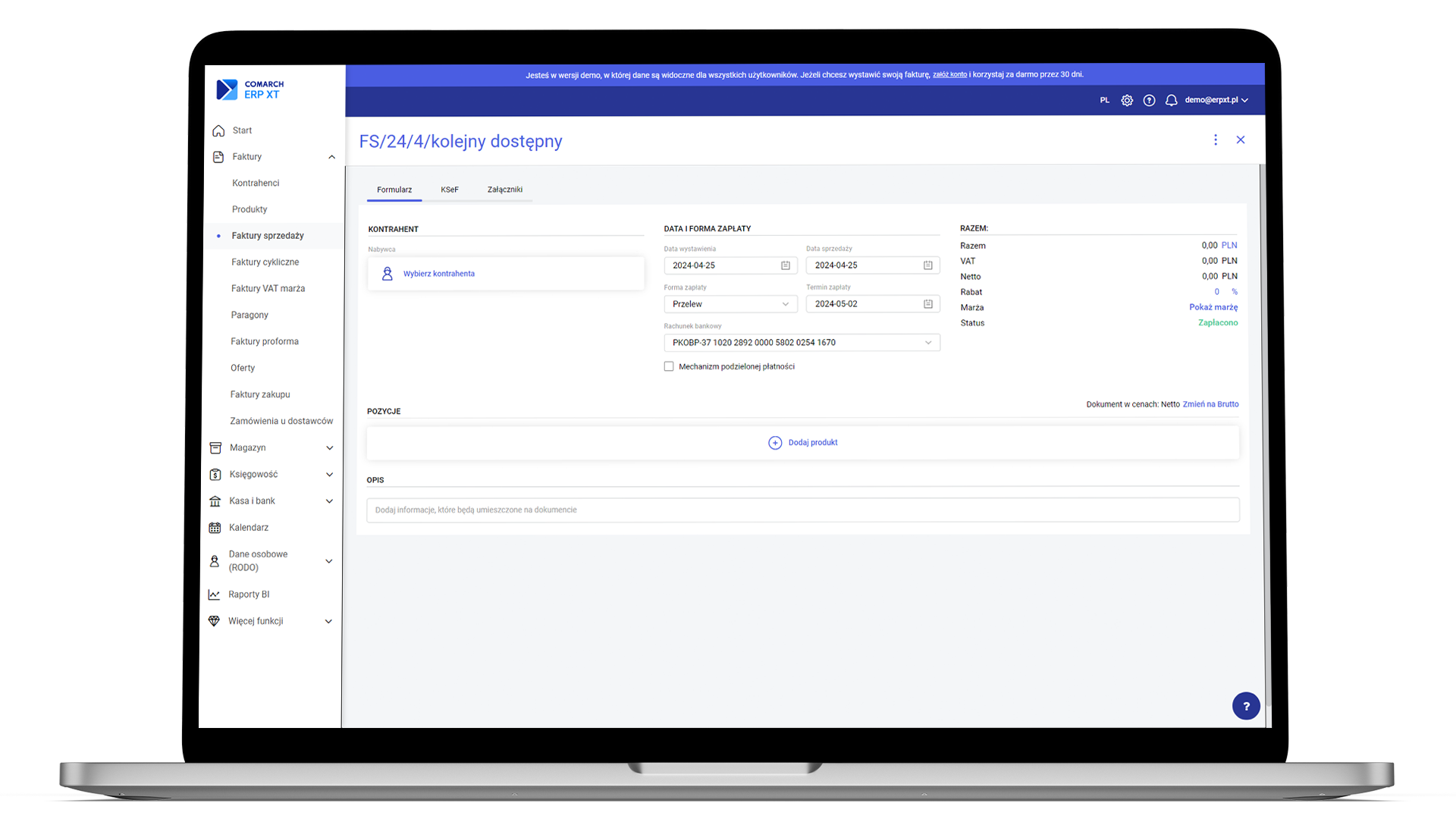 Wersja demonstracyjna Comarch ERP XT